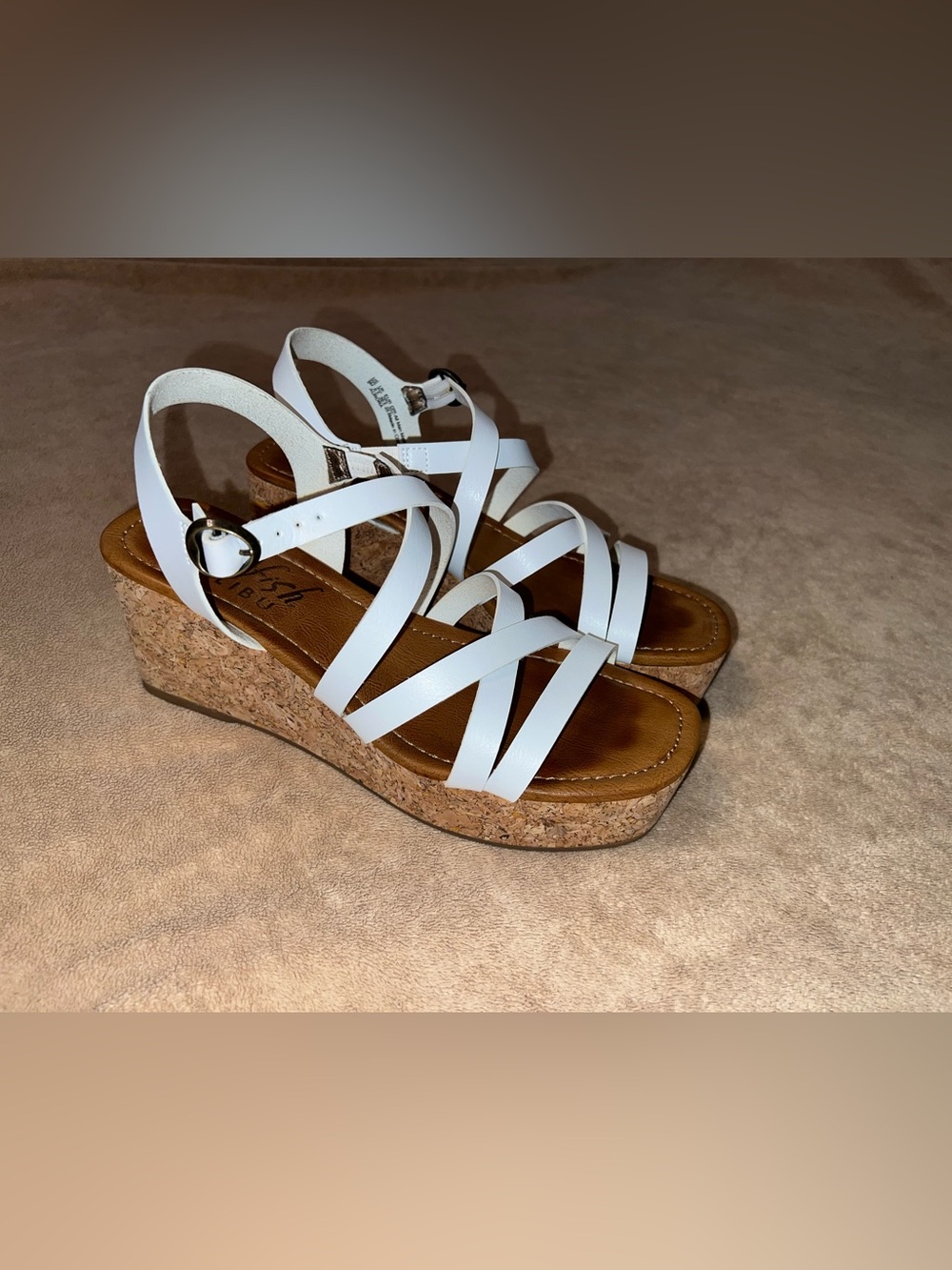 Blowfish Malibu White Strappy Cork Wedge Sandals - Women